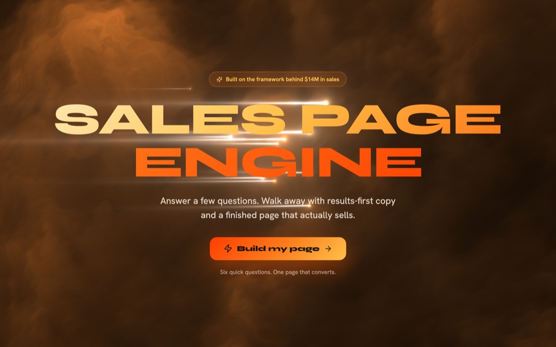 Sales Page Engine, a live tool that writes a finished sales page in your brand